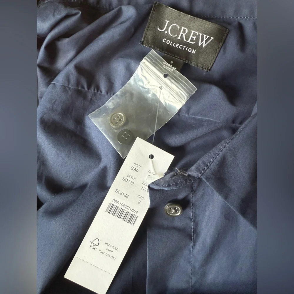 J. CREW COLLECTION Feather-Trim Cotton Poplin Button-Up Shirt Size 8